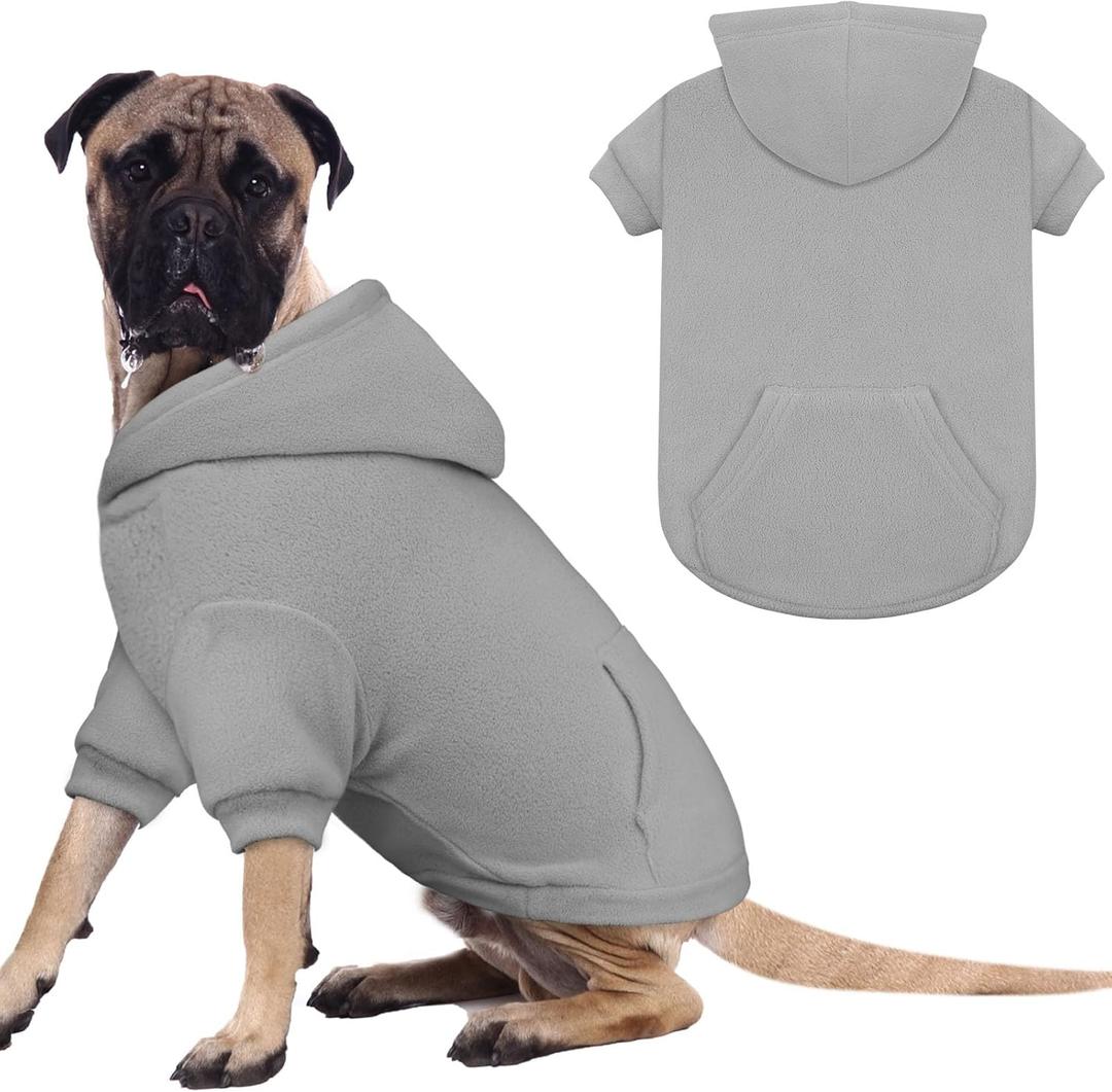 Dog Sweaters for Large Dogs,Extra-Large Dog Hoodie,Warm Fleece Sweatshirt with Hood & Pocket,Leash Hole,Cozy Cold Weather Pet Clothes Sweater Hoodie for Large Dogs(Grey,XXL)