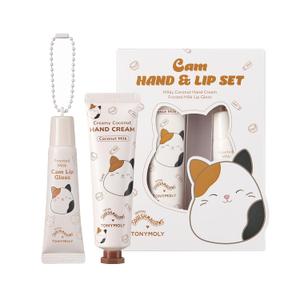 TONYMOLY x Squish mallows Cam the Cat 2-Piece Set Coconut Milk Hand Cream & Frosted Milk Lip Gloss Cute Korean Skincare & Beauty Gift for Women & Teens