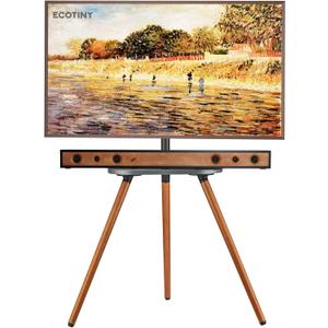 Tripod Easel TV Stand for 43 to 65 Inch LCD LED OLED Screen, Height Adjustable and Swievel TV Stand, Portable Corner TV Floor Stand with Wooden Tray, VESA 400x400mm, Minimalist Black Walnut