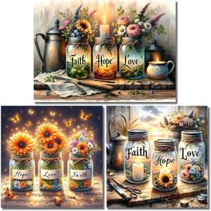 NEGEKFKX 3 Pack Faith,Hope,Love Diamond Art Kits for Adults Beginners,Diamond Painting Kits for Adults,5D Full Drill DIY Diamond Dot Gem Art Kit Wall Home Decor Arts Craft 12x16-12x12 inch