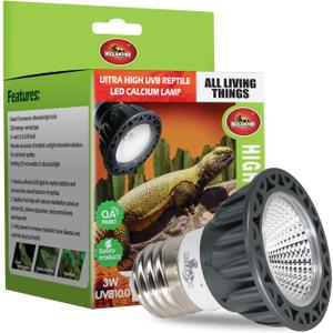 UVB Reptile Light High Intensity LED Bulb 3W 10.0 Turtle Calcium Lamp Full Spectrum Sun Heat Lamp for Desert Reptile,Turtle,Bearded Dragons and Plants