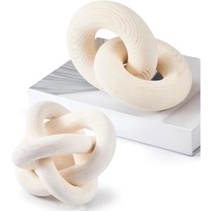 Thyle 2 Pcs Wood Chain Link Decor Wood Knot Decor Modern Decorations Home Bookshelf Accessories Coffee Table Decor Items Shelf Decor for Farmhouse Entryway Bedroom Living Room, 2 Link and 3 Link