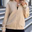 EVALESS Womens Bomber Jacket Coat Casual Stand Collar Zip Up Lightweight Fall Fashion Jackets Outfits with Pockets (Beige, S)