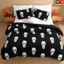 Halloween Comforter Cover Set Queen Size 3D Jacquard Design Halloween Bedding Set Velvet Microfiber Duvet Cover with 2 Pillowcases Lightweight Warm for All Seasons(Black,White,Skull)