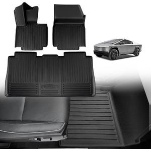 TripleAliners Floor Mats Compatible with Tesla Cybertruck 2023 2024 2025 Accessories All Weather 3D Custom Fit Black TPE Floor Liners 1st & 2nd Row Interior Liners(Floor Mats)