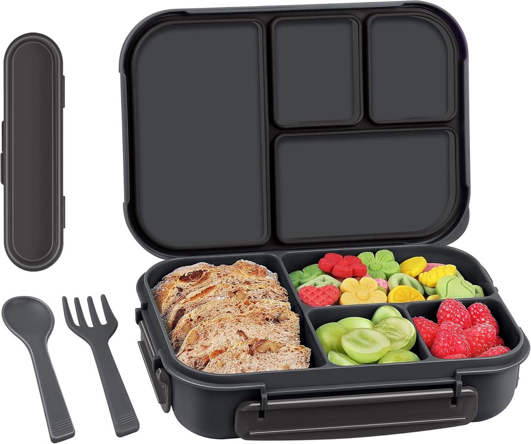 Bento Box Adult Lunch Box,Kids Child Lunch Box-Leak-Proof Bento Box with Utensil,Lunch Containers for Adults Men Women with 4 Compartments,Microwave & Dishwasher & Freezer Safe(Dark Gray)