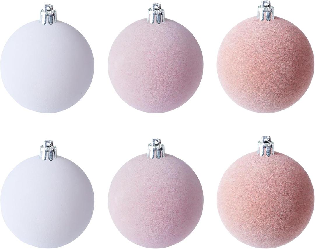Amooca 3.15in Large Christmas Balls Ornaments Flocking Xmas Tree Hanging Decoration New Year Holiday Party Baubles 6pc Set Pink White