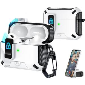 R-fun Compatible AirPods Pro 2nd Generation/1st Generation Headphone Cases, Fully Drop Proof Auto Eject Protective Cover Design, New Charging Port Dust and Stand Design,Black+White