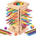 Montessori Wooden Board Games, 42 Colorful Sticks Math Learning Toys for 3 4 5 6 Year Olds, Board Games for Kids 4-6, Fine Motor Skills Toy Family Travel Game, Gifts for Boys Girls 3 Year Old