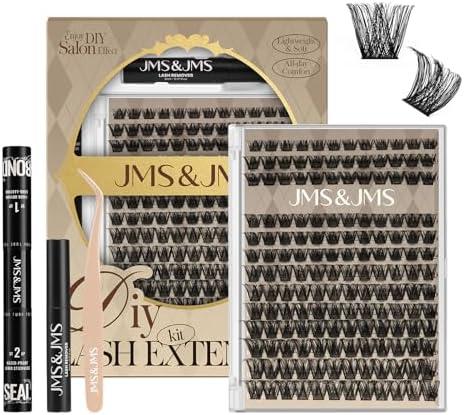 JMS&JMS Lash Clusters Kit Lash Extension Kit with Lash Bond and Seal Eyelash Applictor Lash Remover Eyelash Brush Lash Extension Kit for Beginner (MISS BELLA-8-18mix)