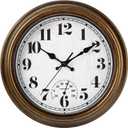 45MinST 12 Inch Indoor/Outdoor Retro Round Waterproof Wall Clock with Thermometer, Silent Non-Ticking Battery Operated Quality Quartz Wall Clock Home/Patio Decor(Bronze)