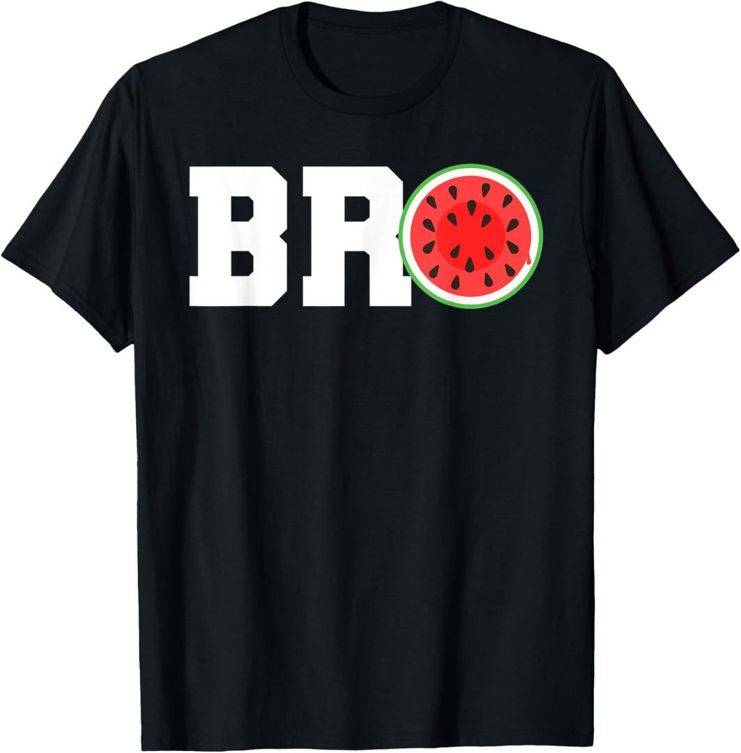 Funny Watermelon Bro Cute Summer Vacation Brother Sibling T-Shirt (Small, Black)