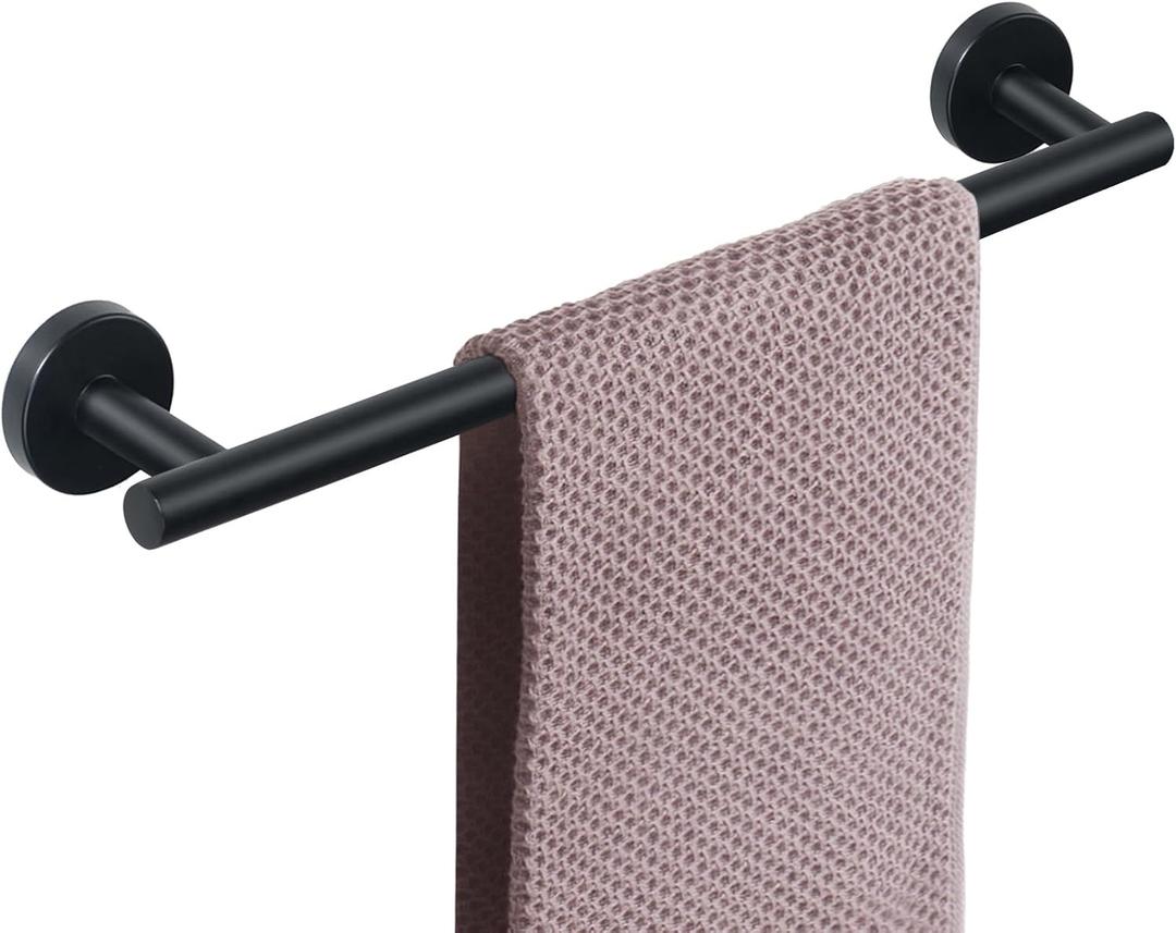 NearMoon Bath Towel Bar, Thicken Stainless Steel Shower Towel Rack Holder Wall Mounted for Bathroom,18-lnch Overall Length-16-lnch Usable Hanging Space (1 Pack, Matte Black)
