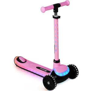 3-Wheel Light-Up Kids Scooter, 20 Different Light Patterns, Three Adjustable Heights, Lean to Steer, Balance Scooter for Ages 3-8 (Pink)