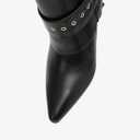 NEWBELLA Women's Pointed Toe Ankle Boots – High Heel Short Booties with Gold Buckle Strap, Slip-On Side Zipper Fashion Dress Boots for Fall Winter