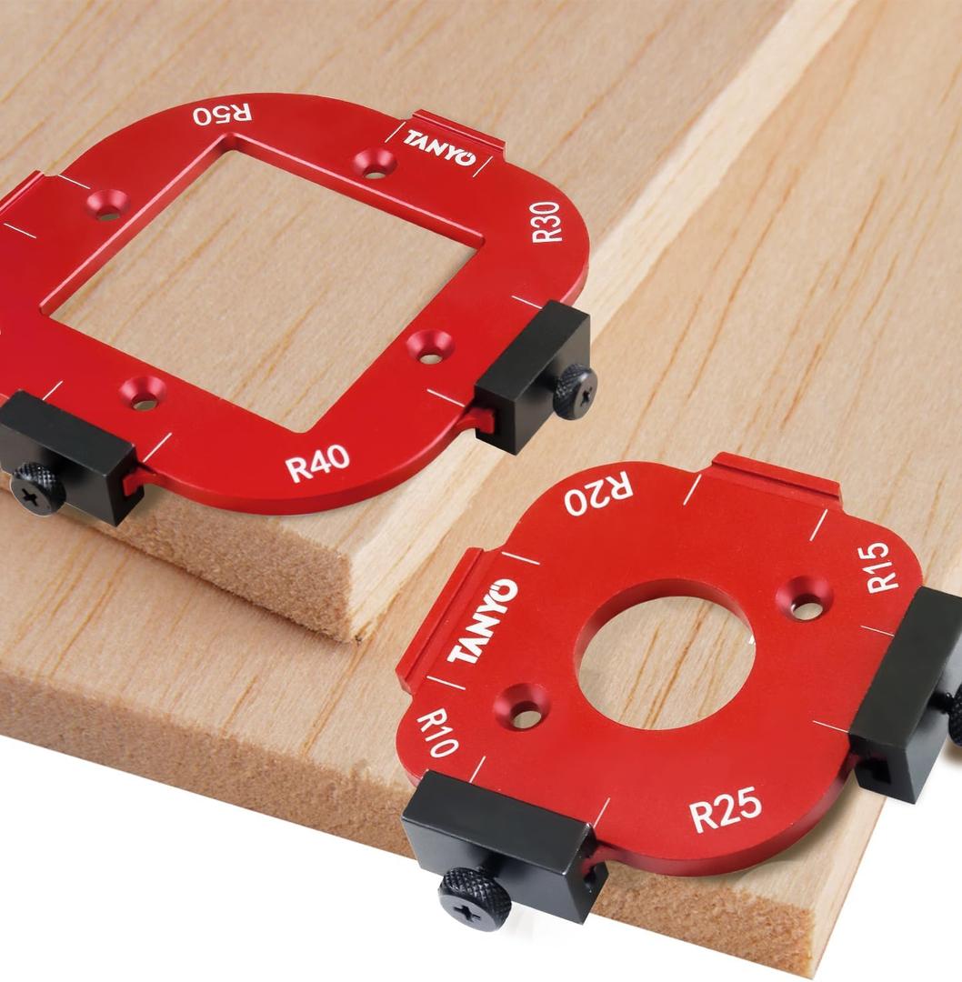 TANYO Router Corner Radius Template, Aluminum Alloy Router Jig with 8 Radius, High Hardness Router Templates for Woodworking R10/R15/R20/R25/ R30/R35/R40/R50 (dark red)
