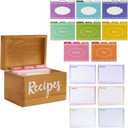Juvale Wooden Recipe Box with Cards and Dividers with Meat, Veggie, Dessert Tabs (7x5x5 in)