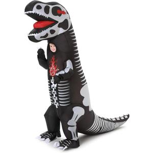 ThinkMax Inflatable Skeleton Dinosaur Costume for Kids, Blow Up Full Body Halloween Costume for Dress Up Parties, One Size