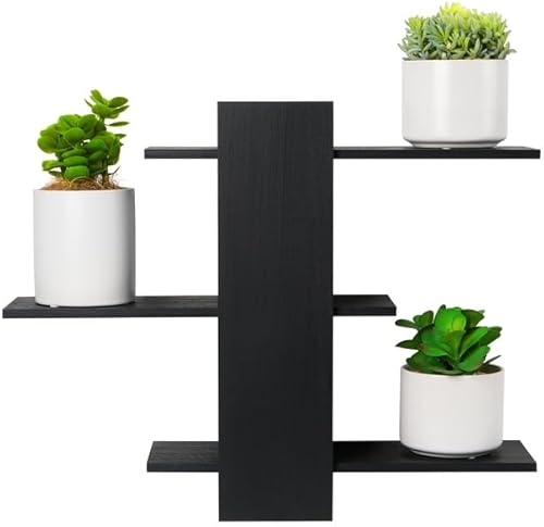Aja Flames 3-Tiered Wooden Wall Plant Shelf - Rotating Plant Wall Shelf - Space Saving - Walnut