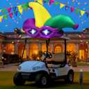 5 x 4 ft Large Inflatable Mardi Gras Golf Cart Decoration with LED Lights Outdoor Carnival Blow Ups Clown Hat for Golf Cart Car Decor Holiday Vehicle Accessories Yard Garden