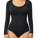 BRABIC Long Sleeve Bodysuit for Women Tummy Control Shapewear Seamless Round Neck Body Shaper Top (Medium, Black Long Sleeve)