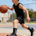 Duufin 6 Pairs Kids Grip Soccer Socks Black White Cushioned Non Slip Grippy Sports Athletic Grip Socks for Kids Boys Girls 8-10 Years Old