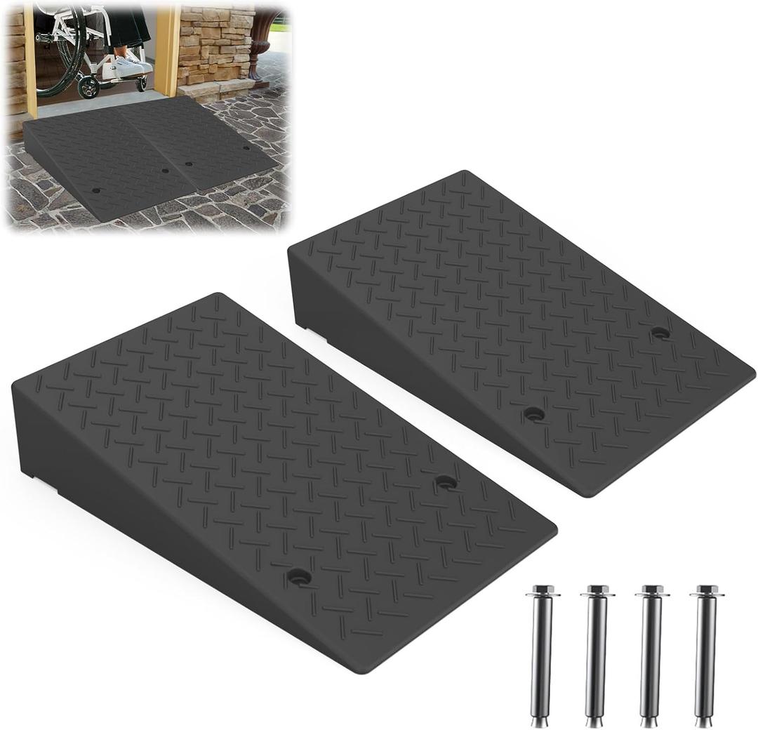Rubber Threshold Ramp 5.91 Inch Rise, Wheelchair Rubber Door Ramp with Non-Slip Surface, Home Step Ramp with Channel for Wheelchairs/Cars/Scooters (2PCS, 2200LBs Loading)