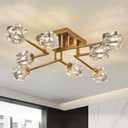Vintage Gold Semi Flush Mount Ceiling Light 8-Light Glass Sputnik Chandeliers Mid Century Modern Crystal Ceiling Light Fixture for Living Room Dining Room Bedroom Kitchen Foyer