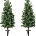 2FT Artificial Boxwood Topiary Trees with Ground Spike, 2 Pack Faux Boxwood Topiaries Cone Bushes Trees UV Resistant Artificial Shrubs for Indoor Outdoor Front Porch Garden