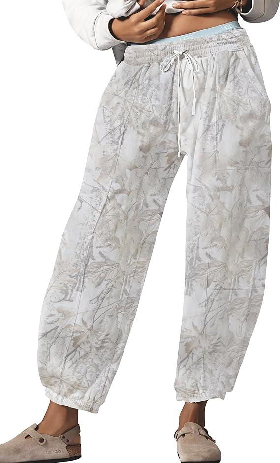 Leopard Pants Women Baggy Sweatpants Casual Cheetah Print Lounge Barrel Pants Trousers with Pockets, Size L