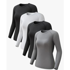 Women's Long Sleeve Compression Shirts, Dry Fit Workout Athletic Sun Protection Cooling Tops for Yoga Running Gym 2 4 Pack, Size M