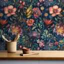 Livelynine Flower Wallpaper Dark Blue Vintage Floral Peel and Stick Wall Paper Colorful Boho Pink Green Red Bright Colors Removable Navy Floral Contact Paper for Cabinets Self Adhesive 17.5x78.8