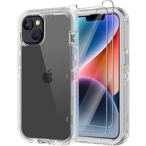 Annymall for iPhone 14 Clear Case with 2 Screen Protector,[Not Yellowing] Military Grade Drop Protection Thick Anti-Fall Transparent Heavy Duty Shockproof Phone Cover for Apple iPhone 14 6.1" (Clear)