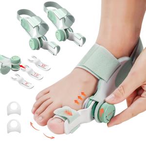2 PCS Bunion Corrector for Women Big Toe, Adjustable Brace with Knob & Angled Plates for Hallux Valgus Relief & Toe Alignment, Medium Strap (Green)
