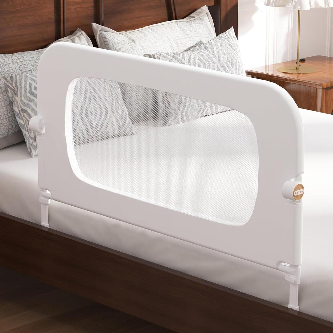FigTime Bed Rail for Toddlers, Baby Bed Rail Guard for Kids, Toddler Bed Rails with Reinforced Anchor Fit, Height Adjustable & Foldable Bed Rail Guard for Twin, Full, Queen & King Beds (White, 32IN)