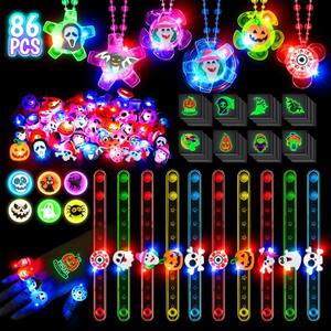 SpringFlower 86 PCS Party Favors for Kids, Glow In The Dark Halloween Toys Bulk With Light Up Necklaces Rings Bracelets Tattoos For Goodie Bags Filler, Basket Stuffers, Trick or Treat,Classroom Reward