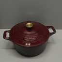 La Cuisine Enameled Cast Iron Dutch Oven Casserole Dish Pot with Lid, 2.1 QT 7.9 /20cm Dia. Internal Matte Black Enamel Coating, Gold-Plated SS Lid Handle Oven Safe up to 500 F, Cranberry