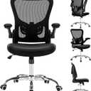 Ergonomic Office Chair Adjustable PU Leather Computer Chair with Lumbar Support,Flip-Up Arms, Breathable Mesh Back, Swivel Rolling Executive Desk Chair for Home Office, Black