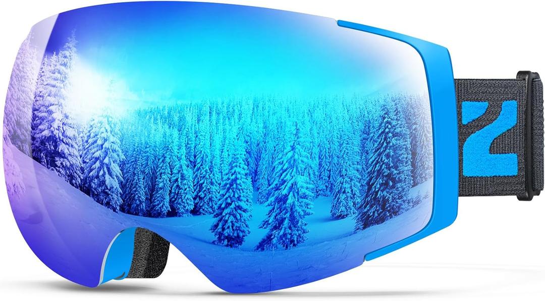 ZIONOR X4 Ski Goggles Magnetic Lens - Snowboard Goggles for Men Women Adult - Snow Goggles Anti-fog UV Protection (A5-vlt 11% Light Blue Frame Revo Blue Lens)