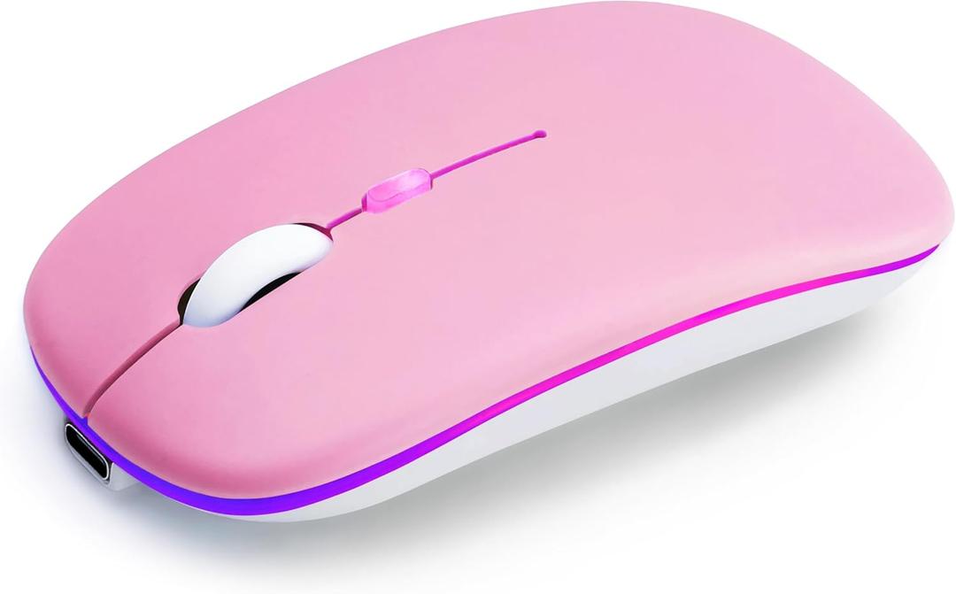 Wireless Bluetooth Mouse Rechargeable Long Lasting Dual Mode - BT 5.2 & 2.4G Silent RGB LED Mice, Slim Portable Ergonomic Mouse for Laptop/PC/Tablet/MacBook/iPad/Apple Devices(Pink)