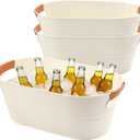 3 PCS 15.3 x 9 x 6 inches White Metal Galvanized Tub with Handles, 3 Gallon Galvanized Beverage Tubs for Parties, Large Metal Drink Ice Buckets for Beer, Wine, Cocktails & Outdoor Events