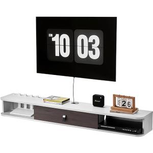 VEVOR Modern Floating TV Stand Wall Mounted, 55'' Under TV Shelf Floating Media Console Entertainment Center with Storage Cabinet, for Living Room & Bedroom, White