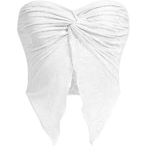 Women's Sexy Twist Front Asymmetrical Hem Strapless Bandeau Crop Top Casual Tube Tops for Party Club Night(1-White, S)