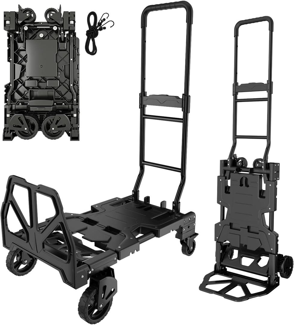 2 in 1 Folding Hand Dolly Cart with Wheels,300LBS Capacity Hand Truck Dolly with Retractable Handle, Collapsible Dolly Cart Suitable for Grocery, Shopping, and Transportation.