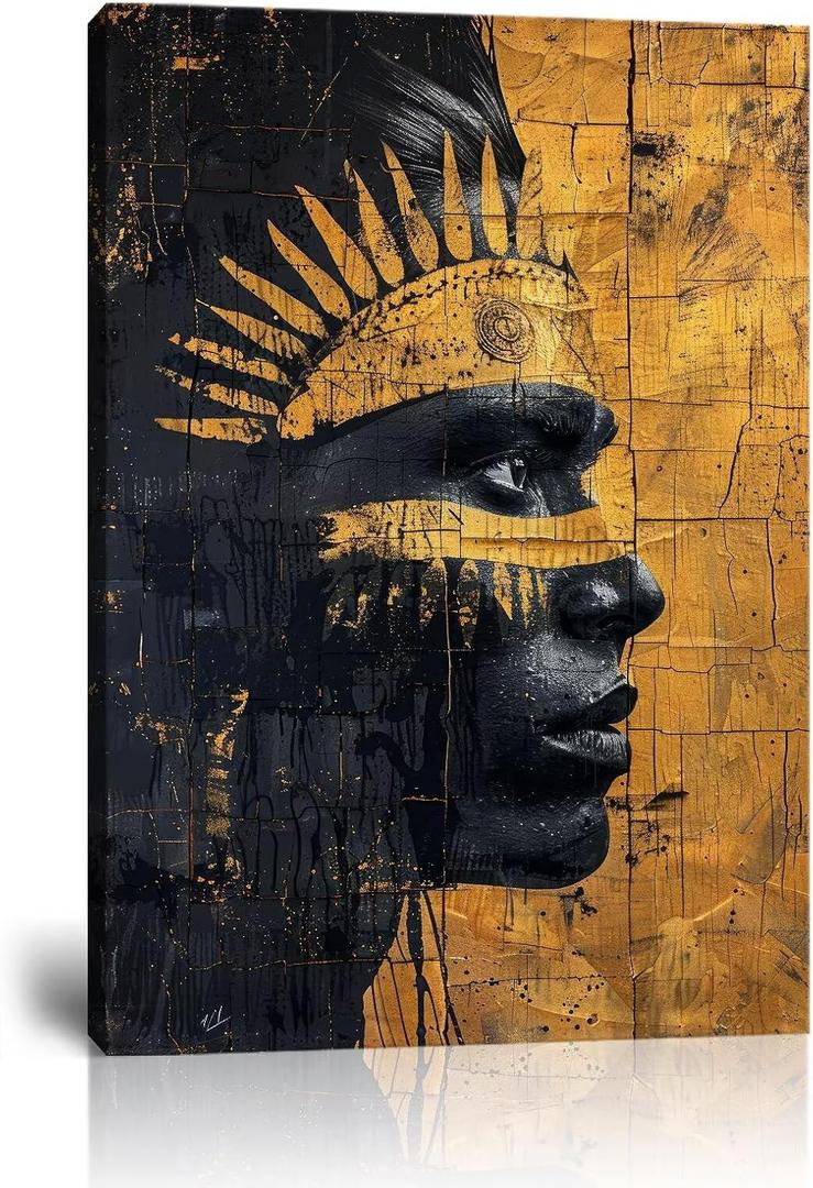 King Wall Decor African American Art Abstract Posters for Men Boy Living Room Bedroom Home Decor Retro Canvas Painting Picture Prints Framed (18"L x 24"W)