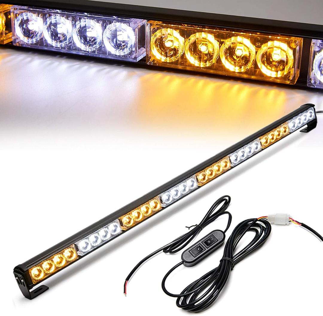 Emergency Light Bar 35.5 Inch Traffic Advisor Led Strobe Light Bar Kit Rainproof Warning Caution Turn Signals Directional Car Vehicles Pickup Trucks Tow Roof Rear Head (35.5 Inch, Yellow/White) (Black control box)