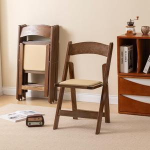 Wooden Folding Chair with Soft Cushion, Simple and Stylish, Comfortable and Durable, Suitable for Weddings, banquets and Events, no Assembly Required, Classic-Fruitwood, Set of 4