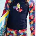 PHIBEE Girls' Rash Guard Set Long Sleeve UPF 50+ Sun Protection Two-Piece Swimwear