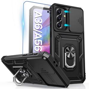 2 x Goton Compatible with Samsung Galaxy A36 A56 5G Case with Camera Cover & Kickstand Ring with Tempered Glass Screen Protector, Military Grade Shockproof Protective Bumper Cover