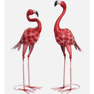 Metal Flamingo Garden Statues Red Flamingo Yard Art Outdoor Sculptures for Home